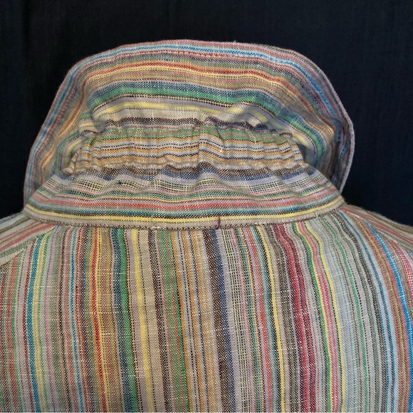 Boho Chic 100% Linen Lined Striped Multicolor Women's Jacket with 3/4 Sleeve - Picture 4 of 11